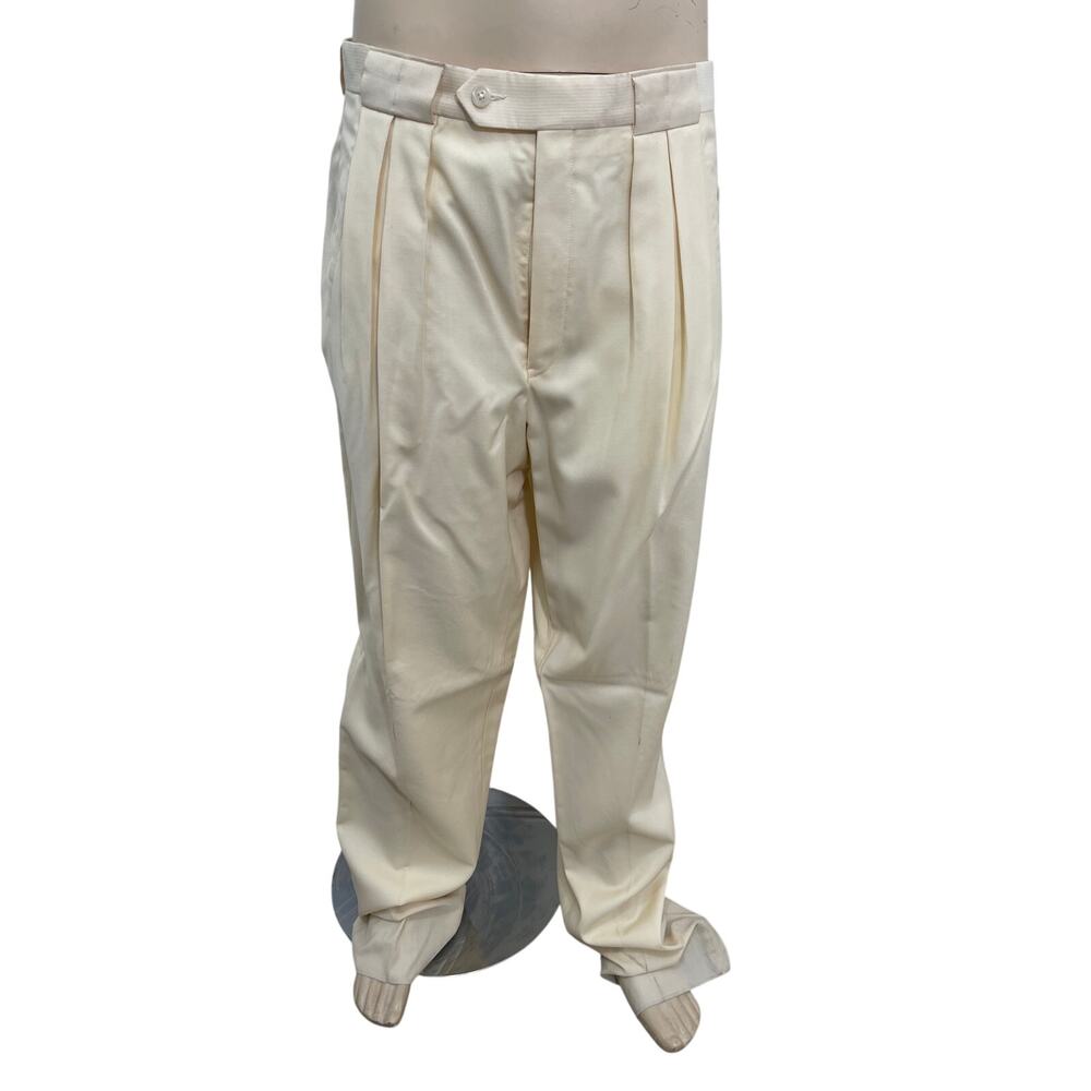 Charles Jordan Paris Vintage Beige Wool Pleated Trousers Dress Pants Size 34R
